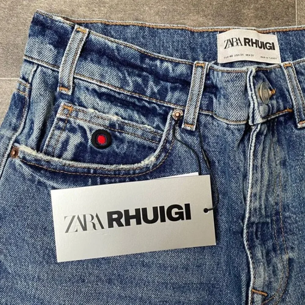 Zara RHUDE Denim Shorts logo SIZE  42